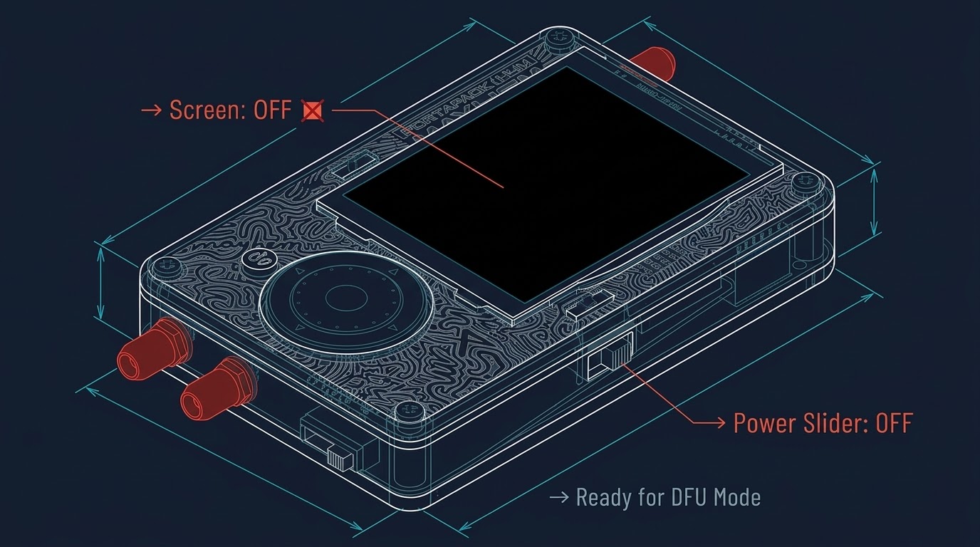 H4M powered off cleanly with screen completely dark before entering DFU mode