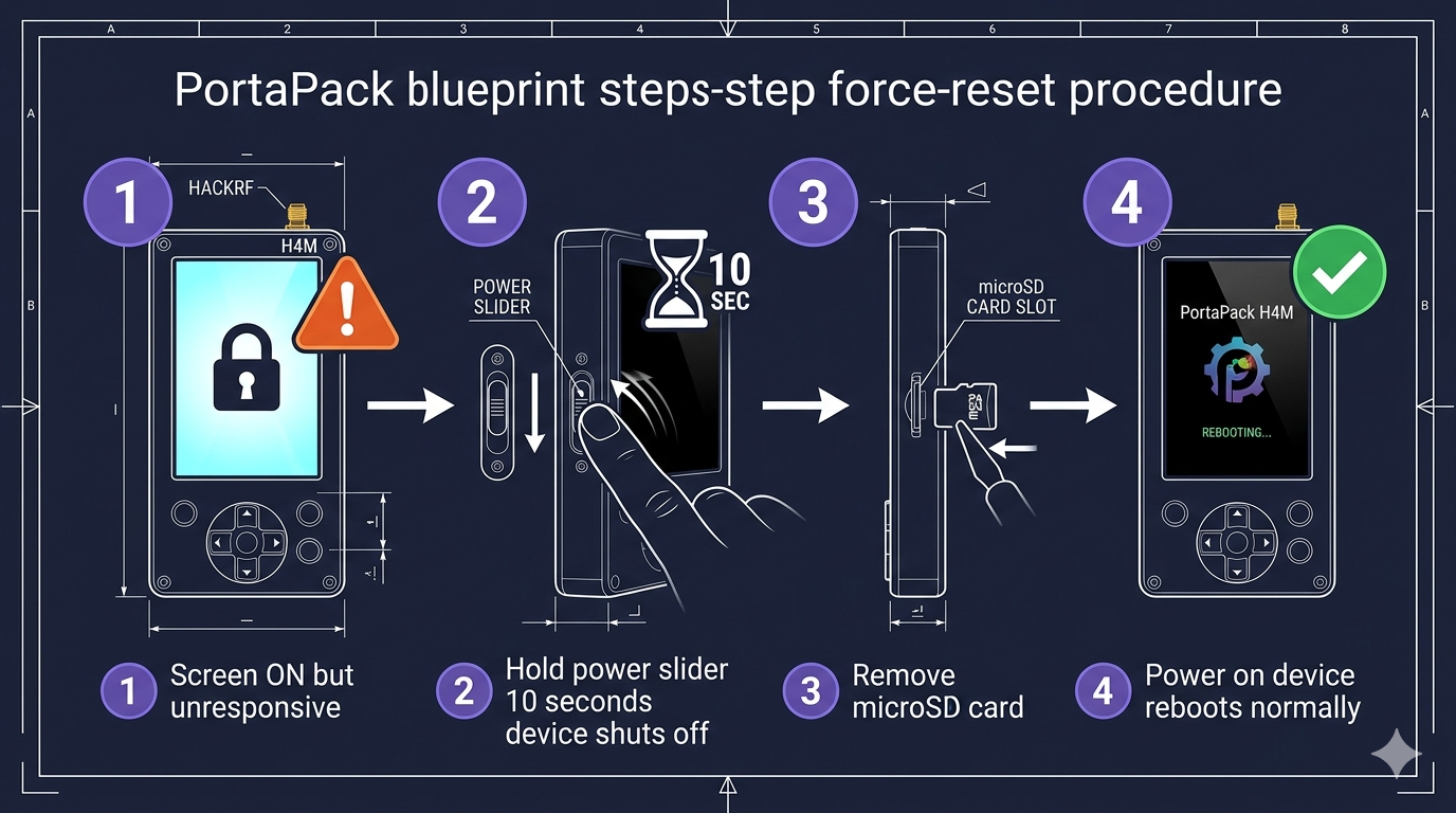 H4M LCD screen on but buttons producing no response — hold encoder 3 seconds for soft reset