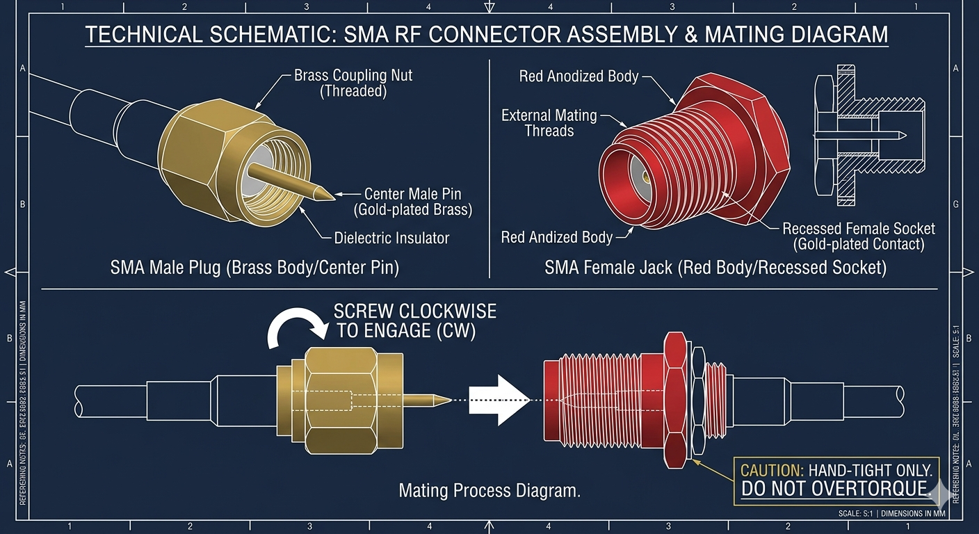 Telescopic SMA antenna with male connector for the H4M SMA female port
