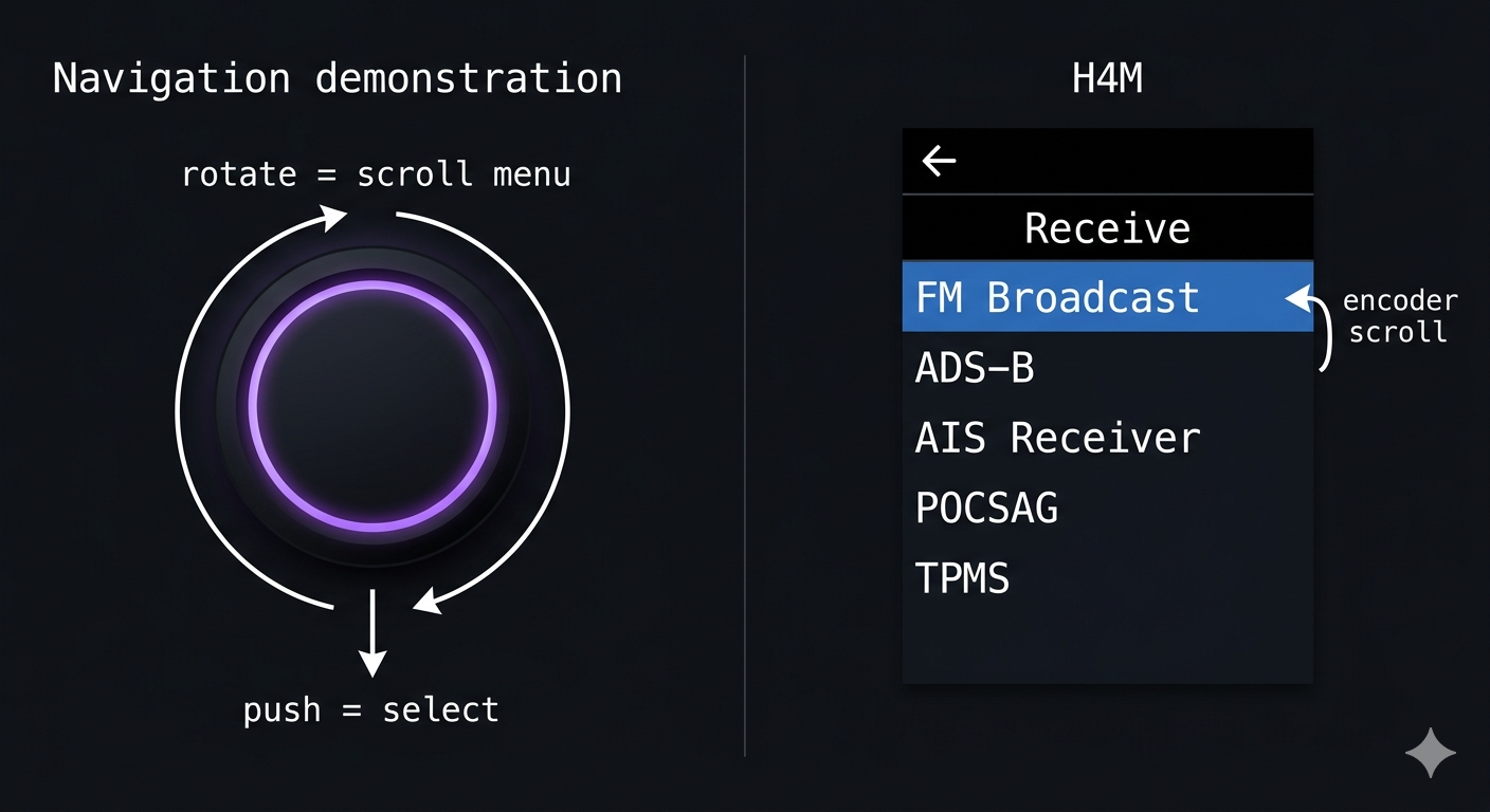 Rotary encoder selection highlight moving through the main menu app grid