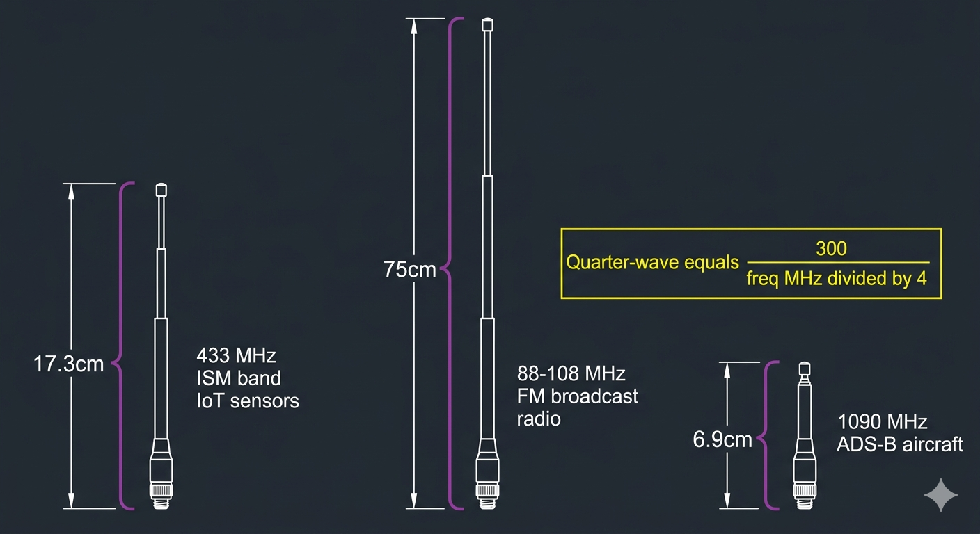 Telescopic antenna extended to optimal quarter-wavelength for a target frequency