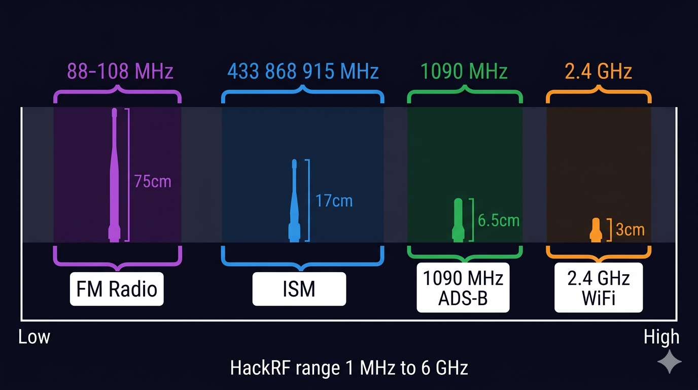 Antenna type guide showing short whip, mag-mount vertical, and ground plane antenna options