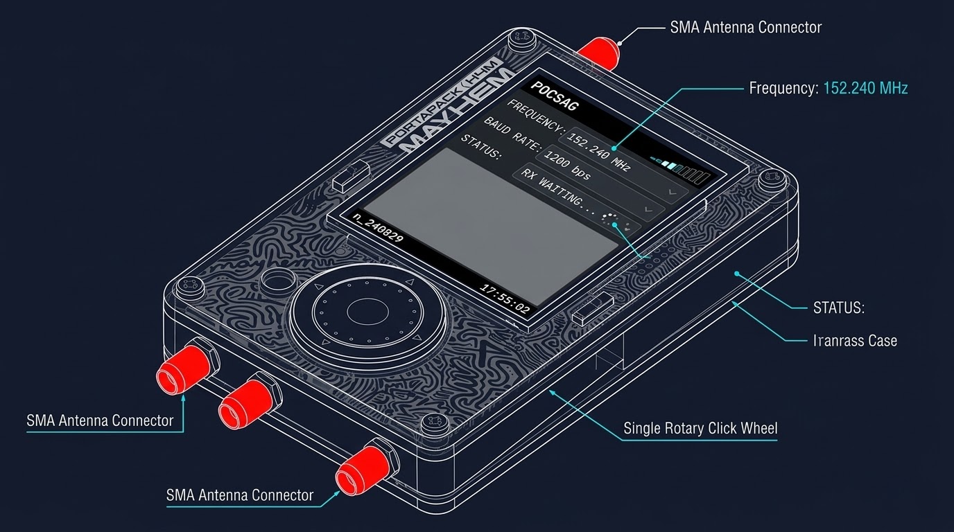 POCSAG decoder app open on H4M and waiting for pager signal transmissions